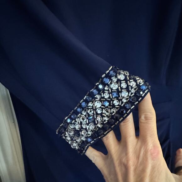 ALEX EVENINGS NEW Navy Long Embellished Keyhole Dress Size 10 - Picture 6 of 9